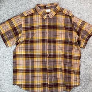 Columbia Shirt Mens XXL Regular Fit Classic Plaid Short Sleeve Button Up Light